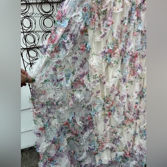 Faeriesty Ruched Bustier Ruffle Trim Hem Floral Print Tube Corset Dress 5X - Picture 8 of 12